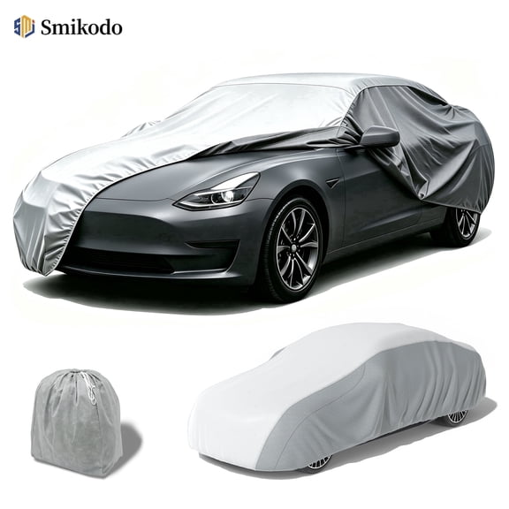 Smikodo Car Cover Waterproof All Weather, Breathable Outdoor Vehicle Protection, Fits Midsize Sedans 174in- 193in long, Gray