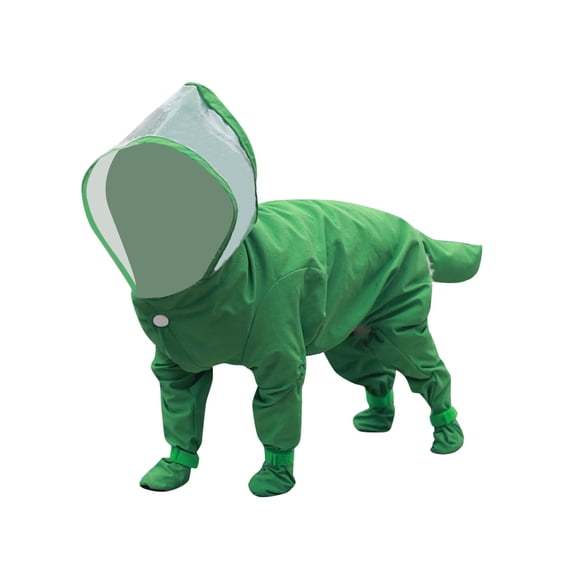 All Weather Dog Raincoat Suit With Attached Hood And Non- Boots For Outdoor Walking Adventures In Wet Conditions