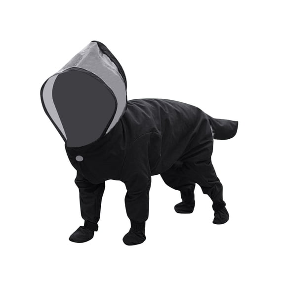 All Weather Dog Raincoat Suit With Attached Hood And Non- Boots For Outdoor Walking Adventures In Wet Conditions