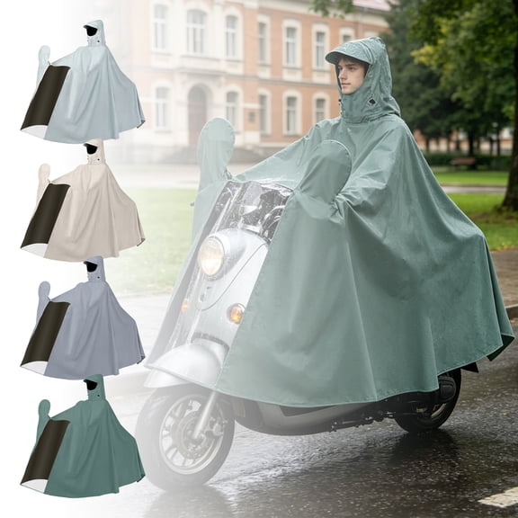All-Weather Electric Bike Rain Cover, Dual-Rider Bike Poncho Cover for Parent and Kids, Heavy Duty Anti-Splash Full Body Rain Poncho, Waterproof Polyester Outdoor Cycling Rain