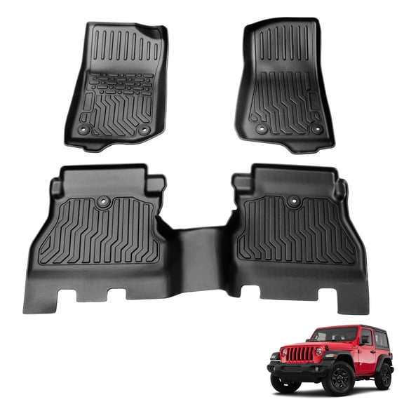 All Weather Floor and Liners Set - 3-Piece Black Rubber Protection-Floor Mats Floor Liners, All Weather