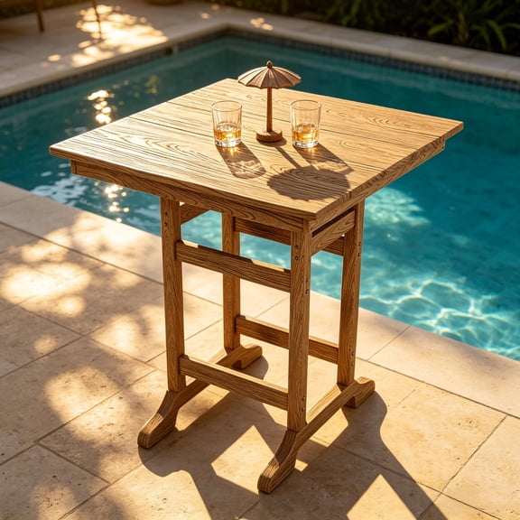 All-Weather HDPE Patio Bar Table – 31.5'' Square, Bar Height, Umbrella Hole – Durable Bistro Table for Balcony, Garden, Poolside, Backyard – Brown