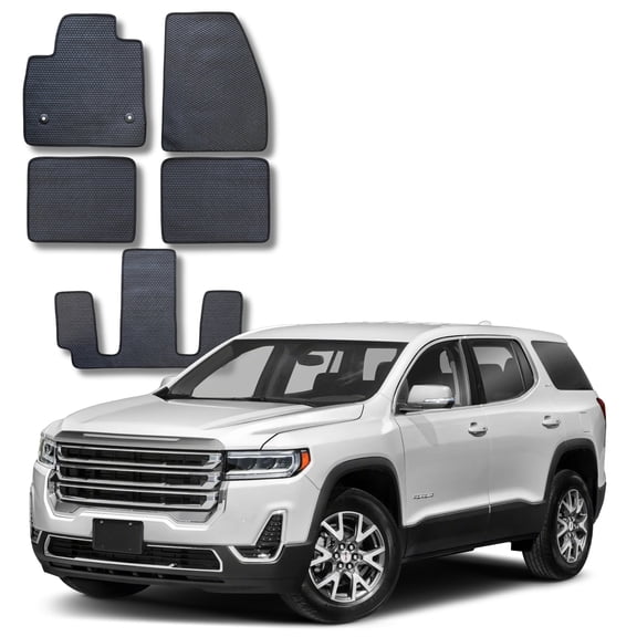 All Weather Honeycomb Floor Mats for 2017 to 2023 GMC Acadia, Full set (including 3rd Row), Perfect Fit