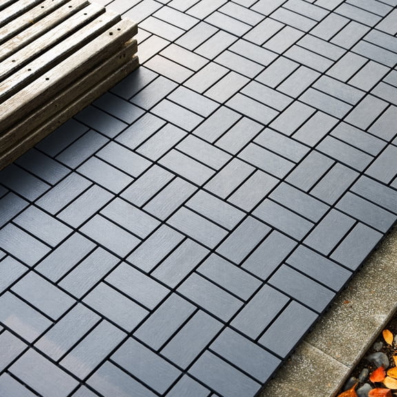 All Weather Interlocking Deck Tiles 44 Pack, 12x12 Patio Garage Floor,ZZ Style Grey