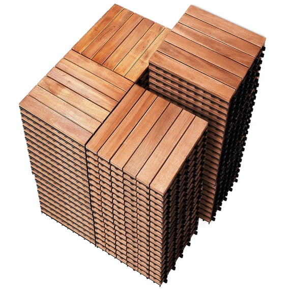 All Weather Natural Wood Interlocking Deck Tiles Easy DIY Assembly for Balcony Poolside Backyard