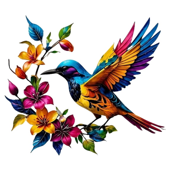 Bohemian Style Nature Wall Decor Circular Hummingbird Bloom Metal Art Indoor Home Decor