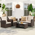 thumbnail image 1 of All-Weather Outdoor Patio Furniture Set - 4-Piece Wicker Rattan Sectional Conversation Set with Table and Cushions, Gray, 1 of 18