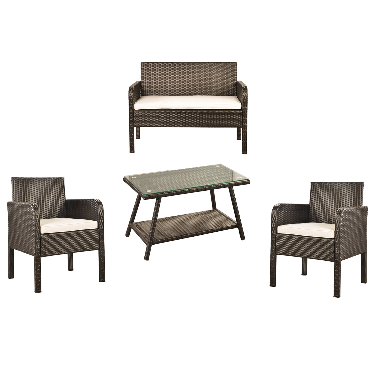 AllWeather Outdoor Sectional Loveseat and Chair Set, 4 Piece Rattan