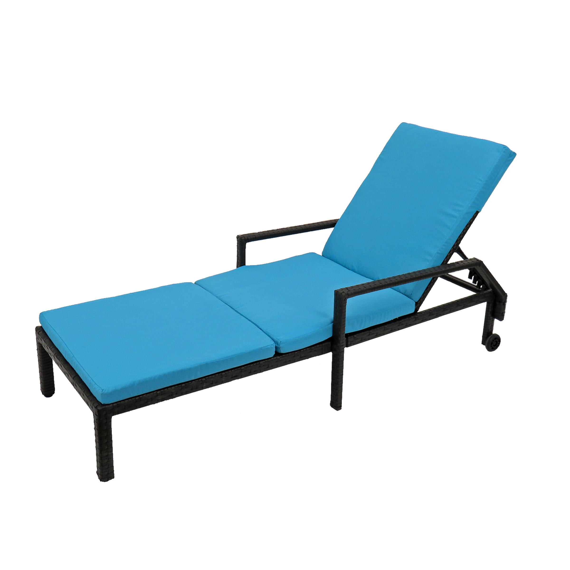 Sky Blue Cushioned Black Steel Outdoor Chaise Lounge