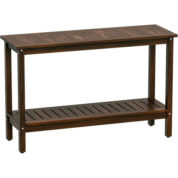 All-Weather Patio Bar Table Entry Console Table, 2-Shelf 48 inch Solid Wood Indoor Outdoor Multifunctional Buffet Storage Organizer with Adjustable Feet, Espresso
