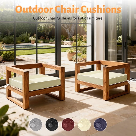 ROFIELTY 2-Pack Outdoor Chair Cushions 19x19, Waterproof & UV Resistant Patio Seat Pads with Removable Washable Cover, 3 Inch Thick All-Weather Cushions for Wicker Furniture, Beige