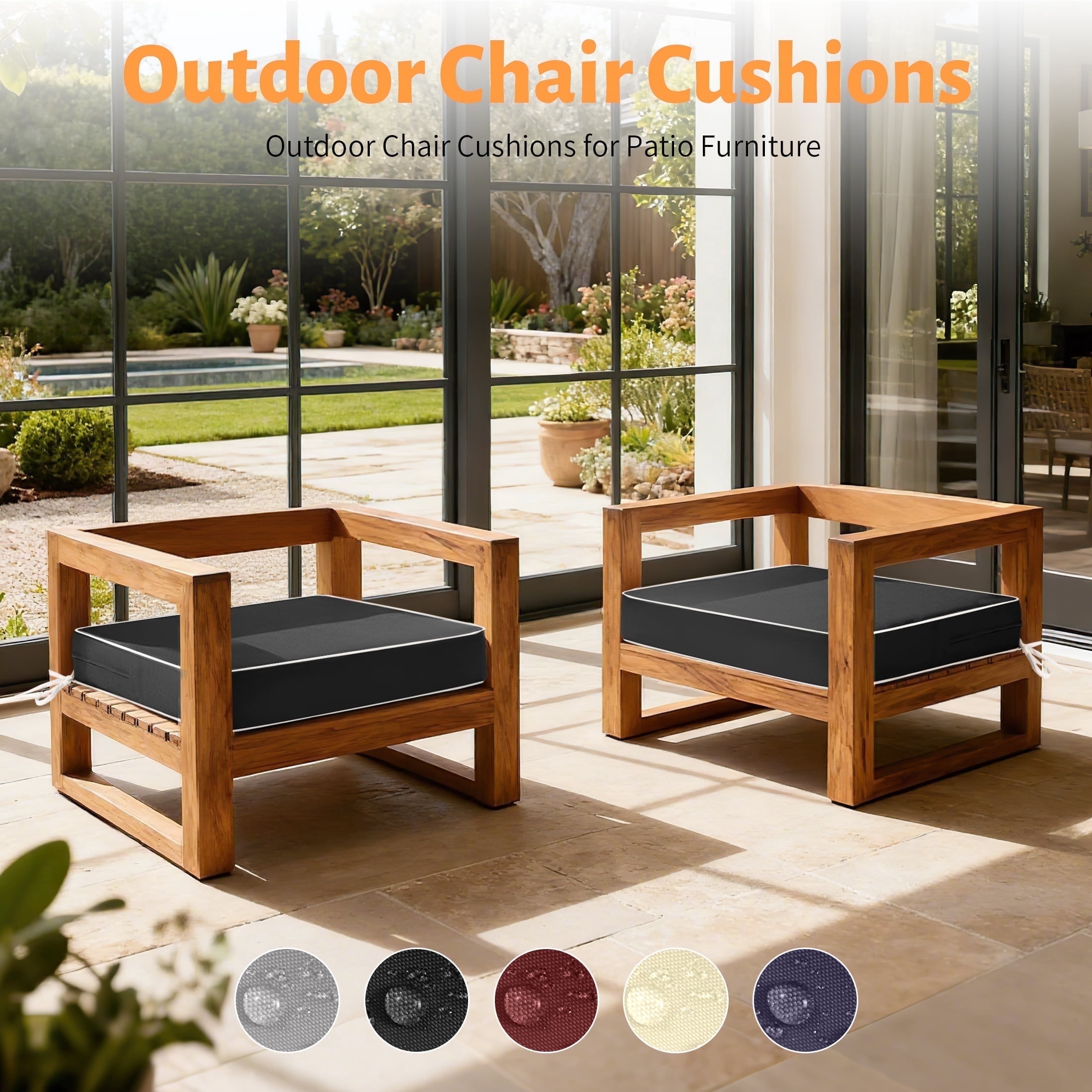 ROFIELTY 2-Pack Outdoor Chair Cushions 19x19, Waterproof & UV Resistant Patio Seat Pads with Removable Washable Cover, 3 Inch Thick All-Weather Cushions for Wicker Furniture, Black