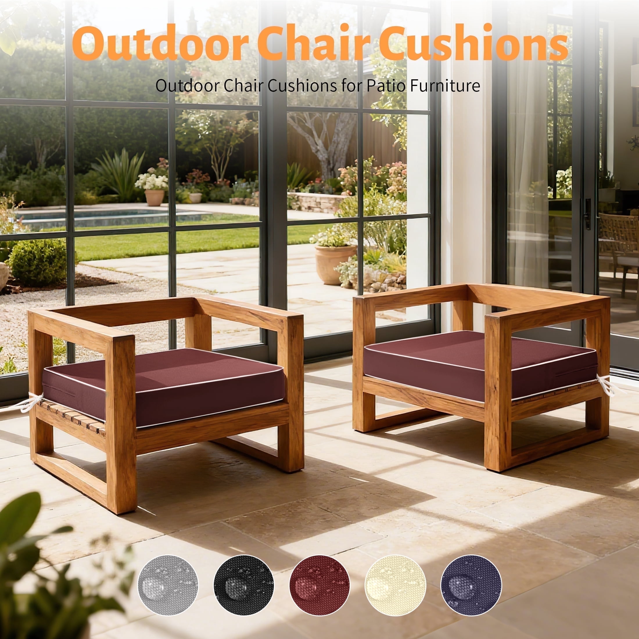 ROFIELTY 2-Pack Outdoor Chair Cushions 19x19, Waterproof & UV Resistant Patio Seat Pads with Removable Washable Cover, 3 Inch Thick All-Weather Cushions for Wicker Furniture, Burgundy Red