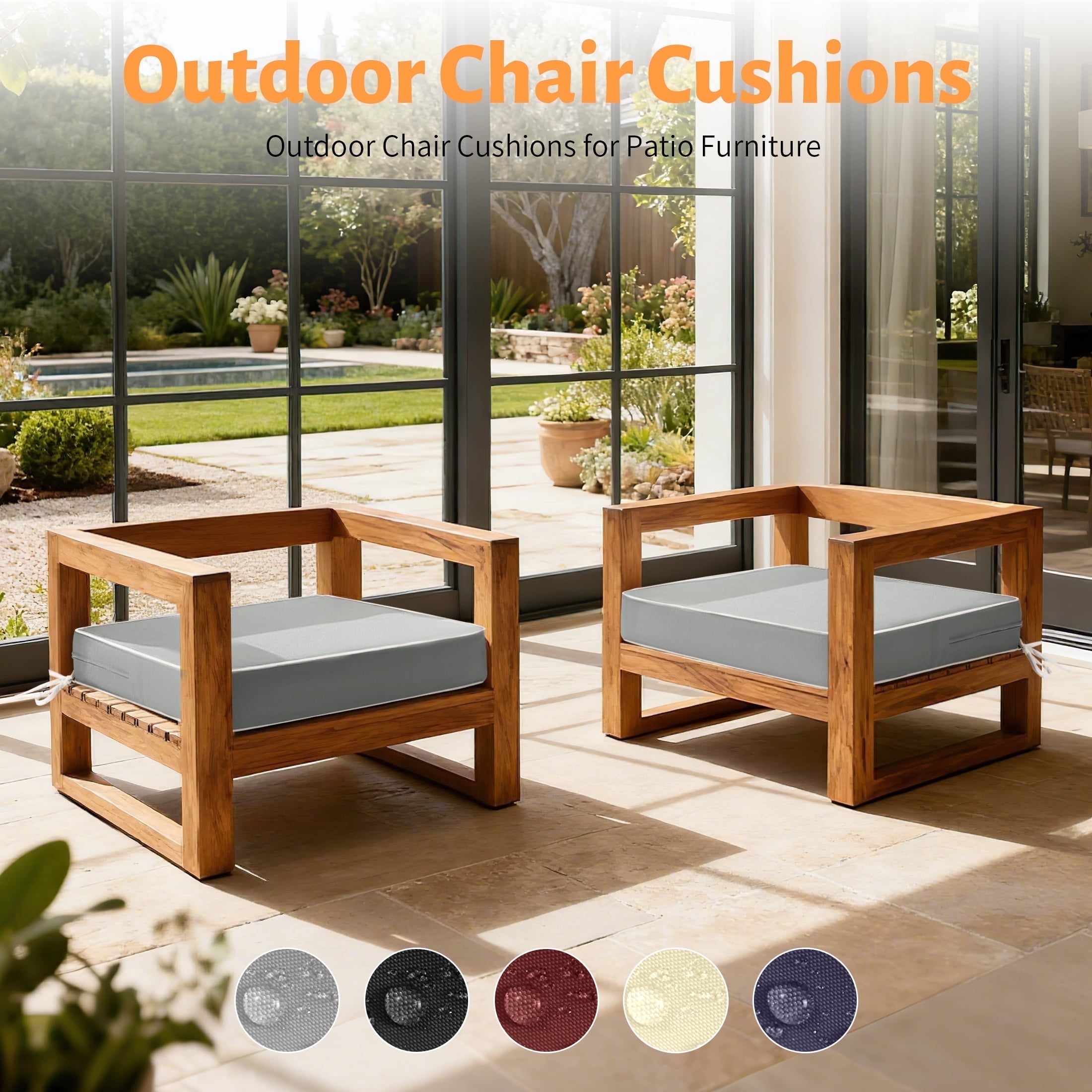 ROFIELTY 2-Pack Outdoor Chair Cushions 19x19, Waterproof & UV Resistant Patio Seat Pads with Removable Washable Cover, 3 Inch Thick All-Weather Cushions for Wicker Furniture, Gray