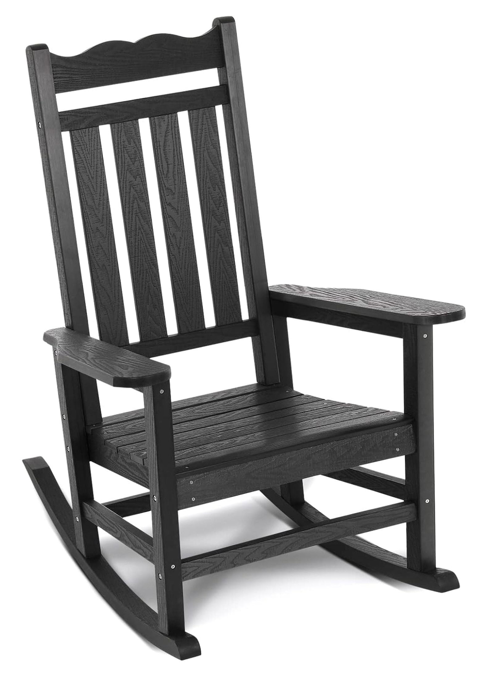 Black High Back All-Weather Rocking Chair with Arms