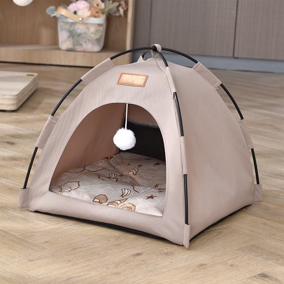 All-Weather Pet Tent for Small Dogs & Cats - 16x16 Inch Semi-Enclosed Indoor/Outdoor Shelter with Waterproof Washable Cover, Portable Cat Bed for Teddy Puppies (Gray/Green/Khaki)