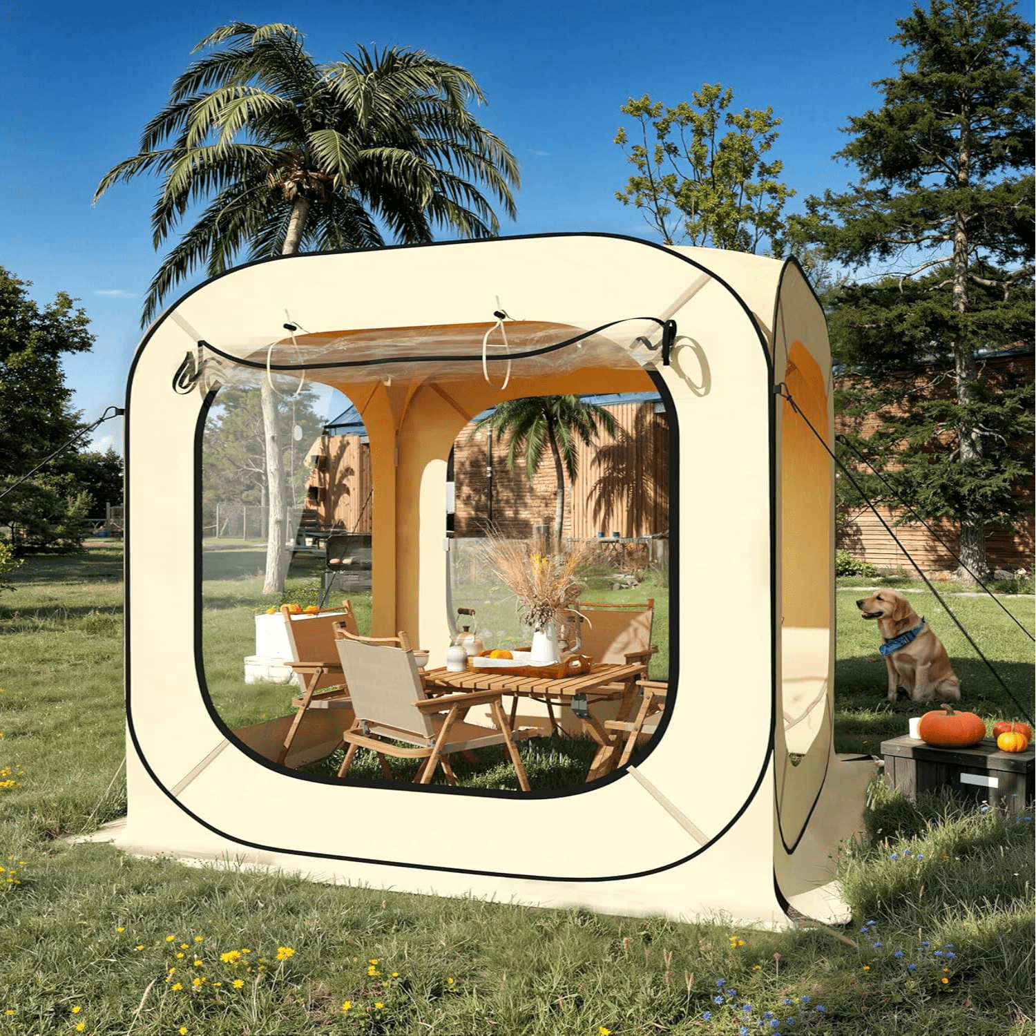 All-Weather Pop Up Sports Tent 6x6ft - Outdoor Shelter with Mosquito Net - Rainproof, Windproof Camping Sun Shade - Portable Canopy for Patio 300D Oxford, Rustproof Steel Frame - Size: 6x6ft