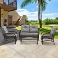 thumbnail image 1 of All-Weather Rattan Patio Furniture Set of 4, Outdoor Wicker Conversation Sets with Arm Chairs, Tempered Glass Table, Cushions, Sectional Sofa Set for Backyard Garden Poolside, K3001, 1 of 10
