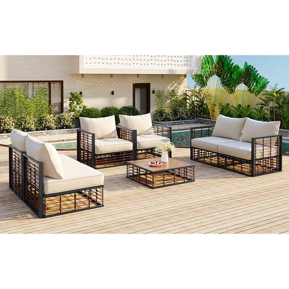 All-Weather Rattan Sofa Set / Cloud-Like Comfort with 8 Pillows
