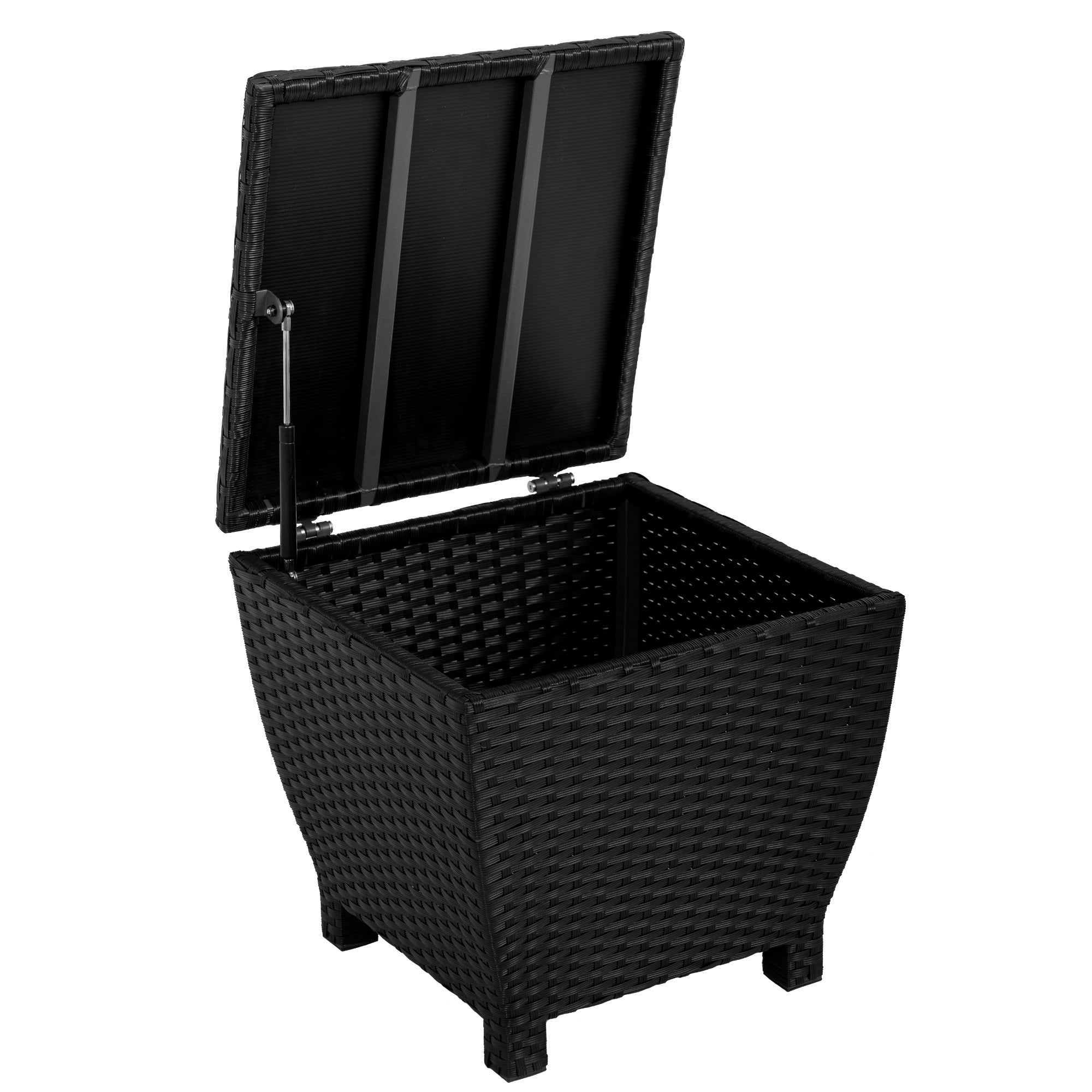 All Weather Resistant PE Wicker Storage Box Side Table with Iron Frame