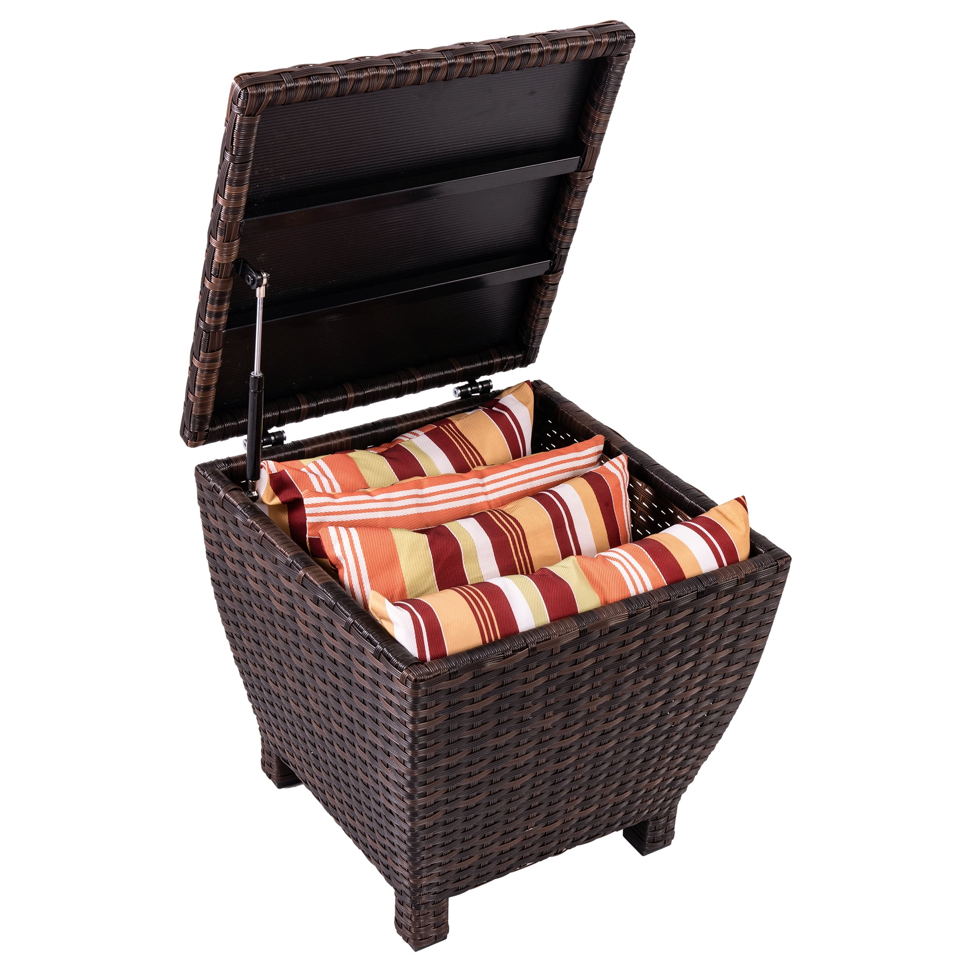 Weather Resistant PE Wicker Storage Box Side Table, Iron Frame for