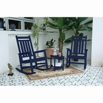 All Weather Rocking Chair Set with Side Table, 3-Piece Rocking Chair Set with Wood-Texture , Grey(includes 2 Rocking Chairs and 1 Table)