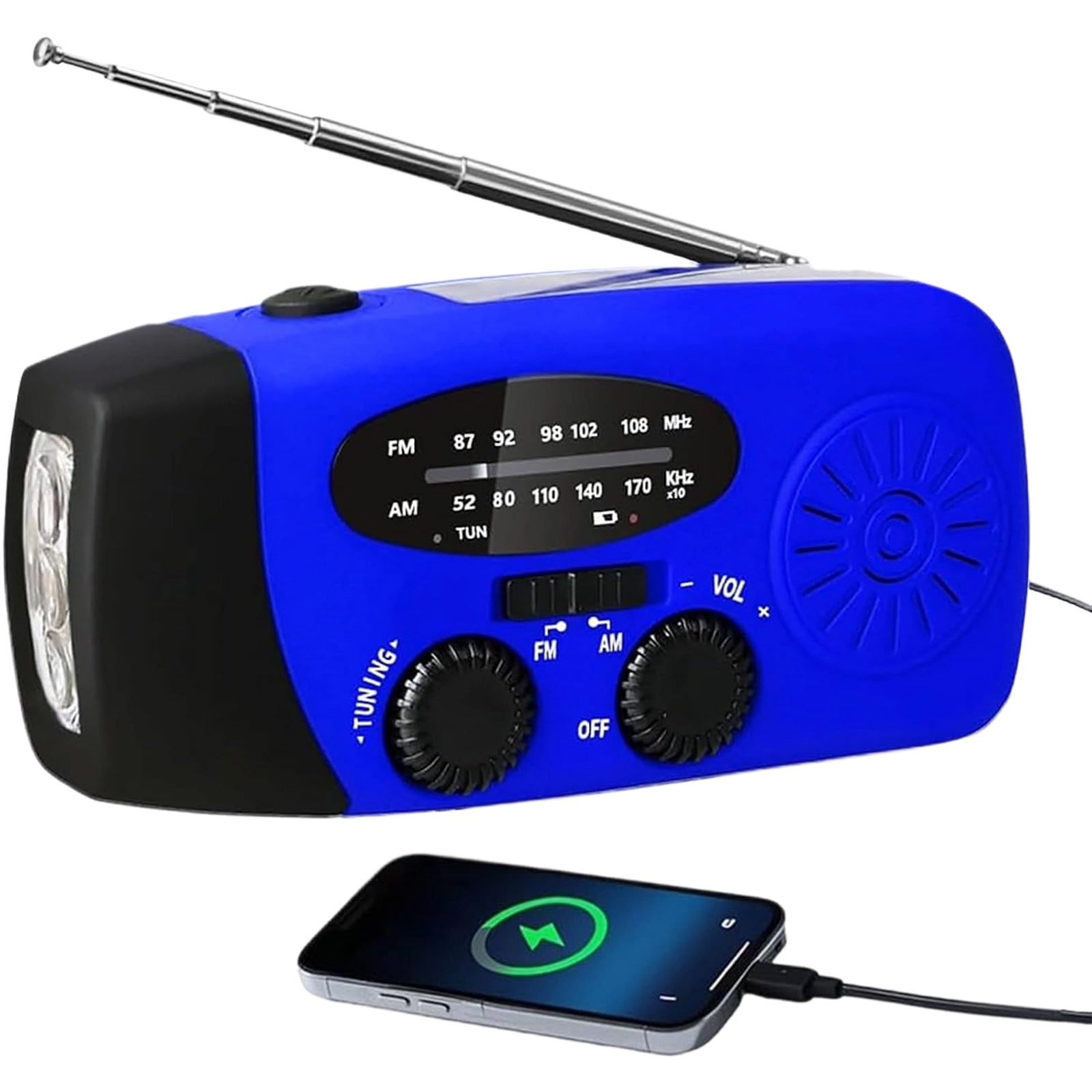 All‑Weather Solar Wind‑Up Am/Fm/Noaa Emergency Radio With Flashlight, 2000mAh Power Bank, Usb Charging, Ipx3 Splash‑Resistant, Hand Crank, Portable, Camping, Survival, Phone Charging