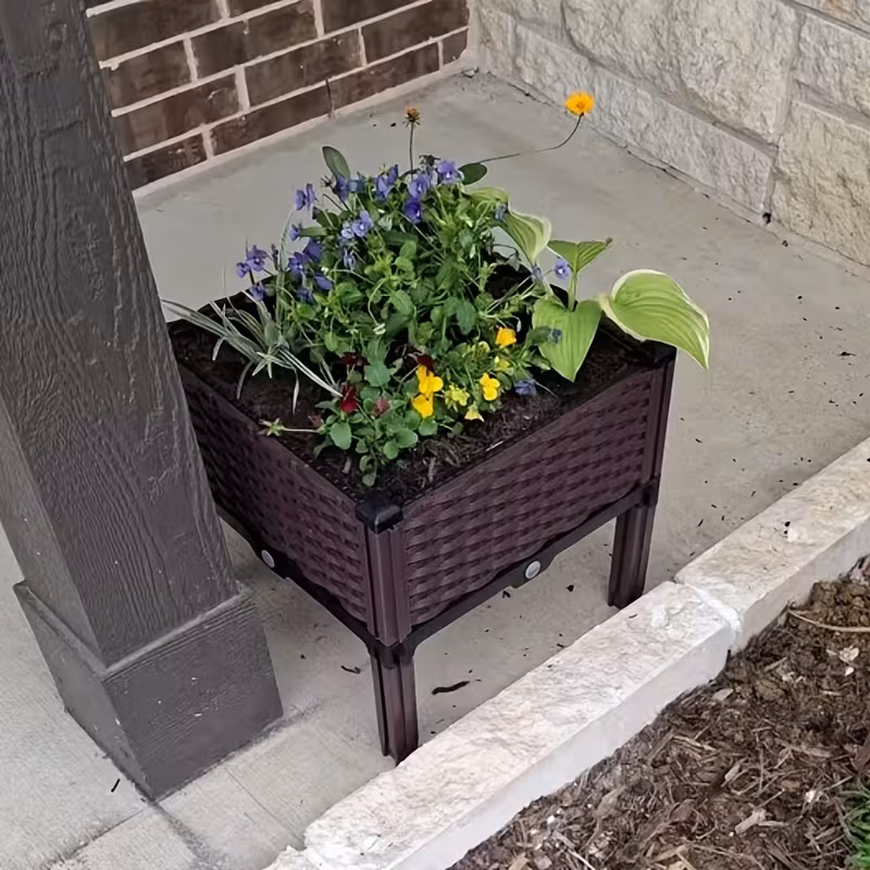 All-Weather Square Raised Planter Box with Drainage System, Outdoor Elevated Planter for Balcony, Railing, Garden, Lawn and Creative Christmas Decor