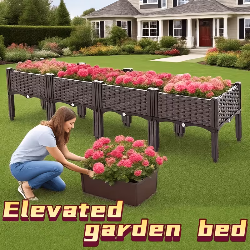 All-Weather Square Raised Planter Box with Drainage System, Outdoor Elevated Planter for Balcony, Railing, Garden, Lawn and Creative Christmas Decor