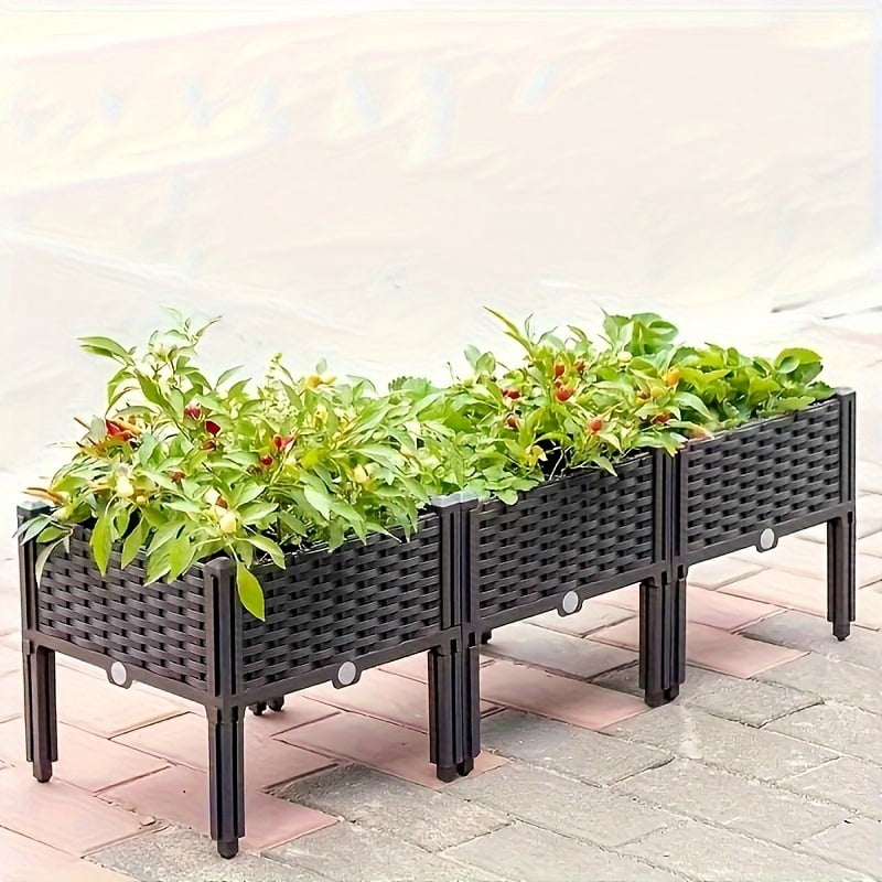 All Weather Square Raised Planter Box with Drainage System, Rectangular ...