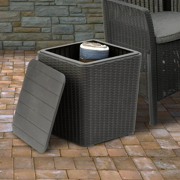 All-Weather Storage Box with Wicker Texture - , Weather-Resistant, 11-Gallon