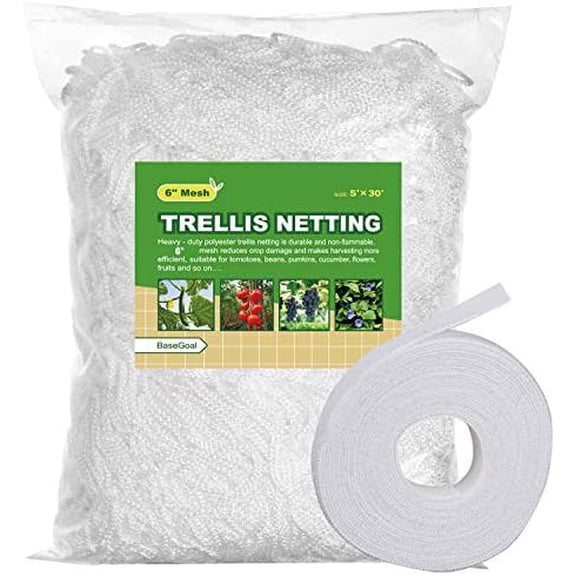 All-Weather Trellis Netting Mesh Plant Garden Vine Growing Flexible String Net (6" Mesh ployester, 5' Wx 30'L)