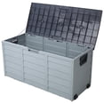 thumbnail image 1 of All Weather UV Pool Deck Storage Box, 75 Gallon Resin Patio Storage Bin with Wheels, Outdoor Waterproof Box for Cushions, Tools, Heavy Duty, Gray, 1 of 12