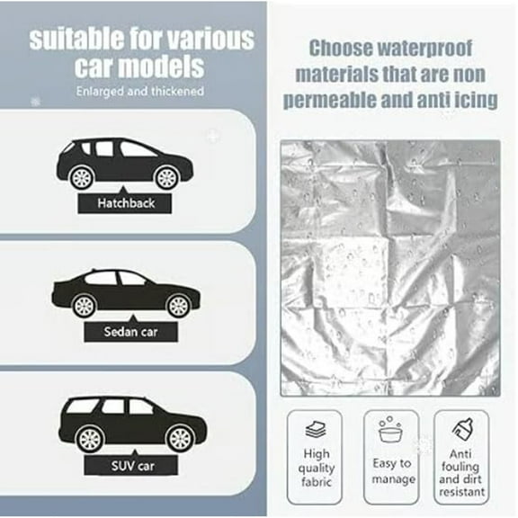 All-Weather Windshield Cover with Thermal Shield for Snow Ice Rain Protection, Easy Installation, Reversible Design, Suitable for Year-Round Use