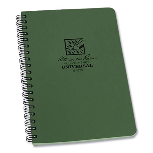 All-Weather Wire-O Notebook, 1-Subject, Universal: Narrow Rule and Quadrille Rule, Dark Green Cover, | Bundle of 5