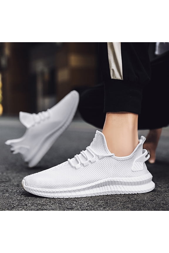 All White Big Mesh Lazy Drawstring Flyknit Lightweight Casual Sneakers