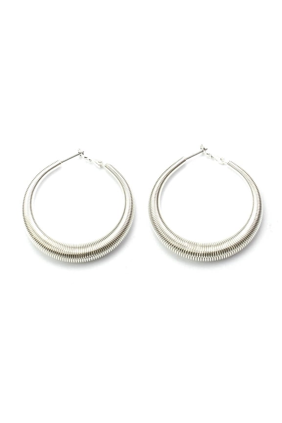 Textured Wire Wrapped Silver Tone Hoop Earrings - 1.25 Inch Classic Fashion Hoops Jewelry Silver