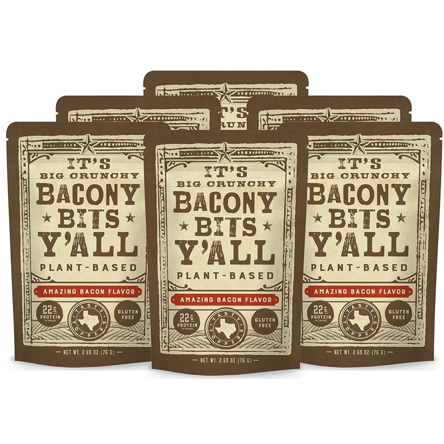 All Y'alls Foods Vegan Bacon Bits, Big & Crunchy, Plant Based, High Protein, Non-GMO (6-Pack)