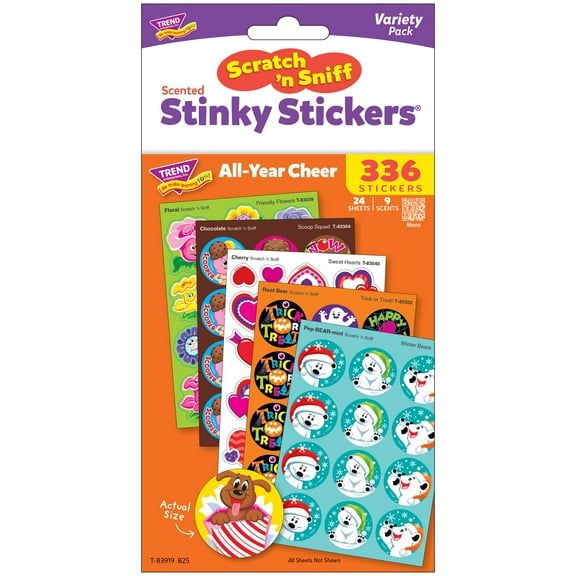 TREND: Scratch 'N Sniff: All Year Cheer - 336ct Scented Stinky Stickers Variety Pack, 9 Different Scents, 76 Different Designs For Holidays & Seasons