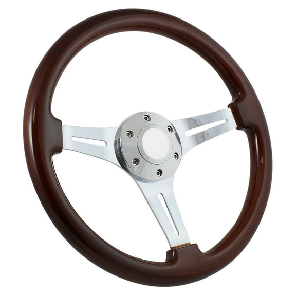All Years Flaming River - Ford Splines 14" Wood Billet Polished Steering Wheel Set Adapter & Horn