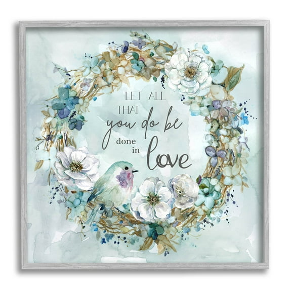 All You Do Done In Love Wreath Botanical & Floral Graphic Art Gray Framed Art Print Wall Art