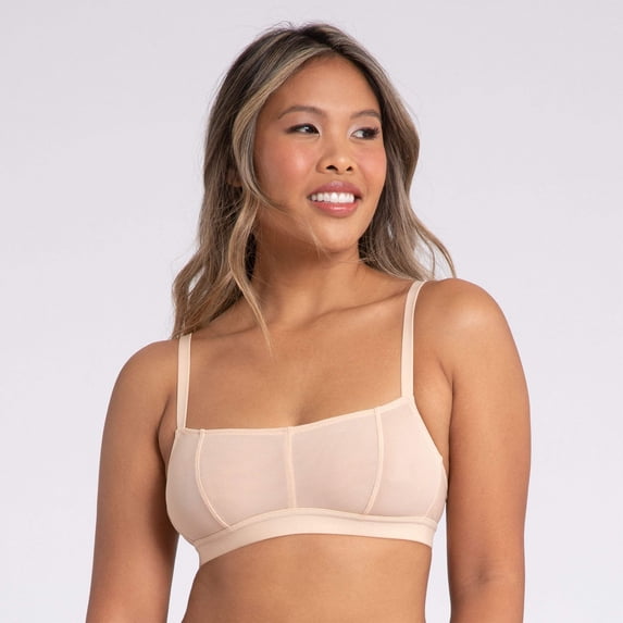 All.You. LIVELY Women's Stripe Mesh Bralette - Toasted Almond - Size Large