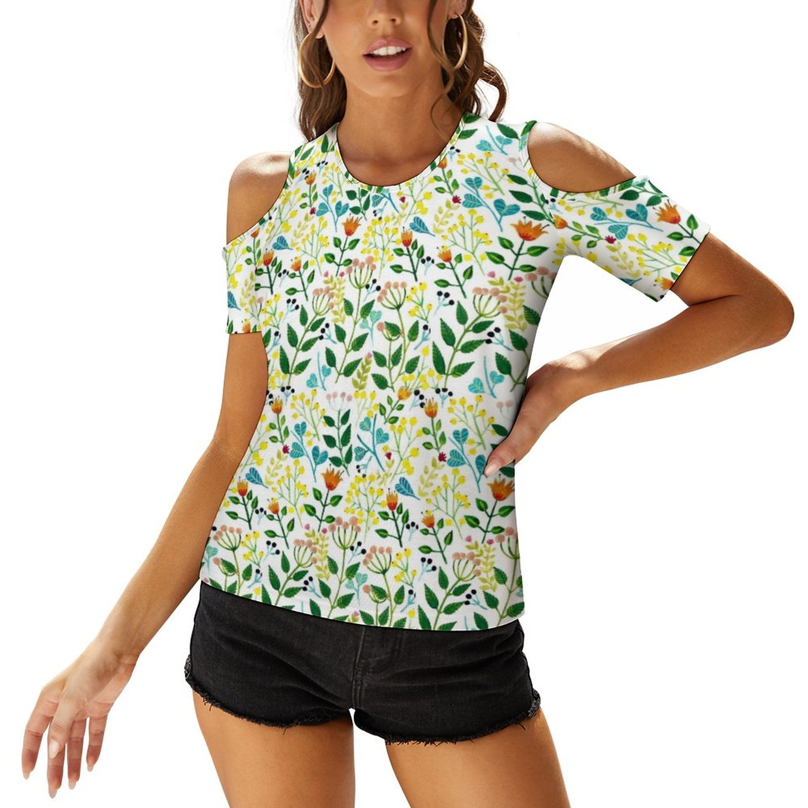 Plus Floral Drop Shoulder Short Sleeve Woven Top main image 1