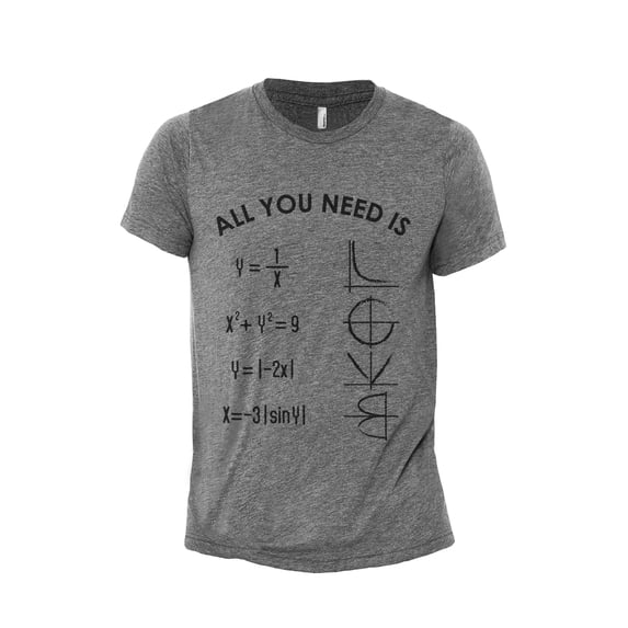 All You Need Is LOVE Math Men's Modern Fit Fun Casual T-Shirt Printed Graphic Tee Heather Grey Small
