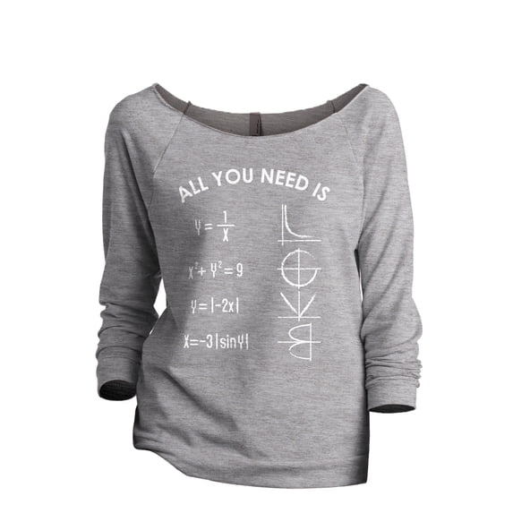 All You Need Is LOVE Math Women's Fashion Slouchy 3/4 Sleeves Raglan Lightweight Sweatshirt Sport Grey X-Large