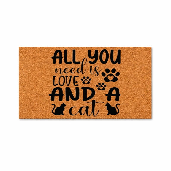 All You Need Is Love And A Cat Doormat, Funny Cat Quote Welcome Mat, Indoor Outdoor Front Door Rug, Housewarming Gift 6072 (24x36 inches) 6072