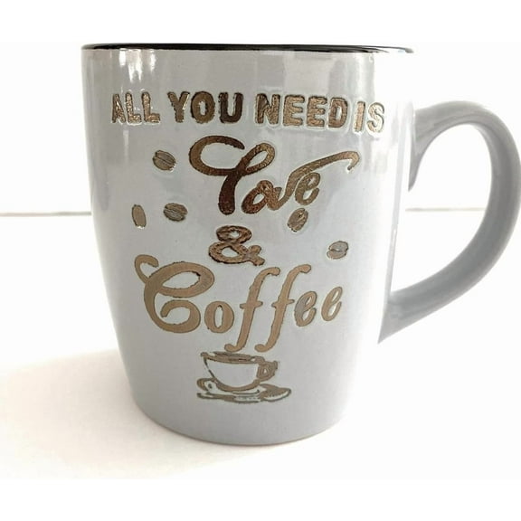 All You Need Is Love & Coffee 14oz Glazed Metallic Gray Ceramic Mug Sentiment Coffee/Tea Cup for Hot Beverages