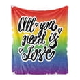 thumbnail image 1 of All You Need Is Love Soft Flannel Fleece Blanket, Gay Pride Slogan with Hand-written Lettering on Rainbow Spectrum Flag, Cozy Plush for Indoor and Outdoor Use, 50" x 60", Multicolor, by Ambesonne, 1 of 6