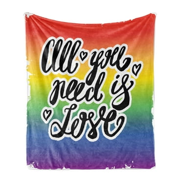 All You Need Is Love Soft Flannel Fleece Blanket, Gay Pride Slogan with Hand-written Lettering on Rainbow Spectrum Flag, Cozy Plush for Indoor and Outdoor Use, 50" x 60", Multicolor, by Ambesonne