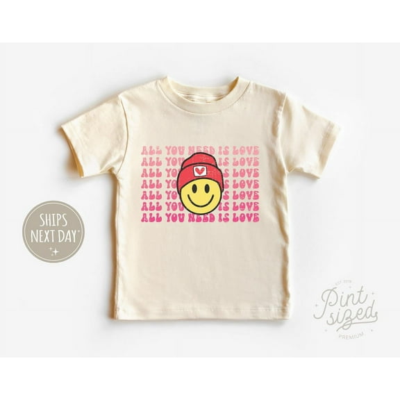 All You Need Is Love Toddler Shirt - Valentines Kids Shirt - Retro Smiley Face Toddler Tee, New Born, Baby Shower Gift, New Parents Gift